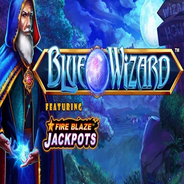 Blue Wizard Fire Blaze Jackpots online game logo by Rarestone Gaming on roostino-casino.eu