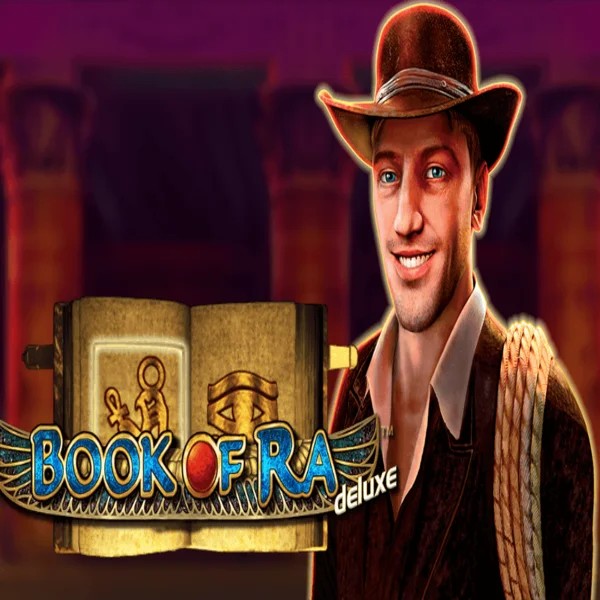 Slots logo of Book of Ra Deluxe from Novomatic at Roostino Casino