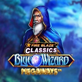 Official Slots logo: Fire Blaze Blue Wizard Megaways by Rarestone Gaming at Roostino Casino
