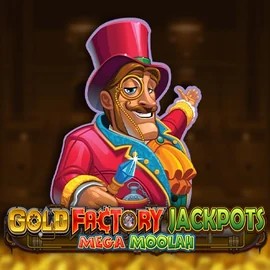 Gold Factory Jackpots Mega Moolah logo by Aurum Signature Studios Roostino Casino